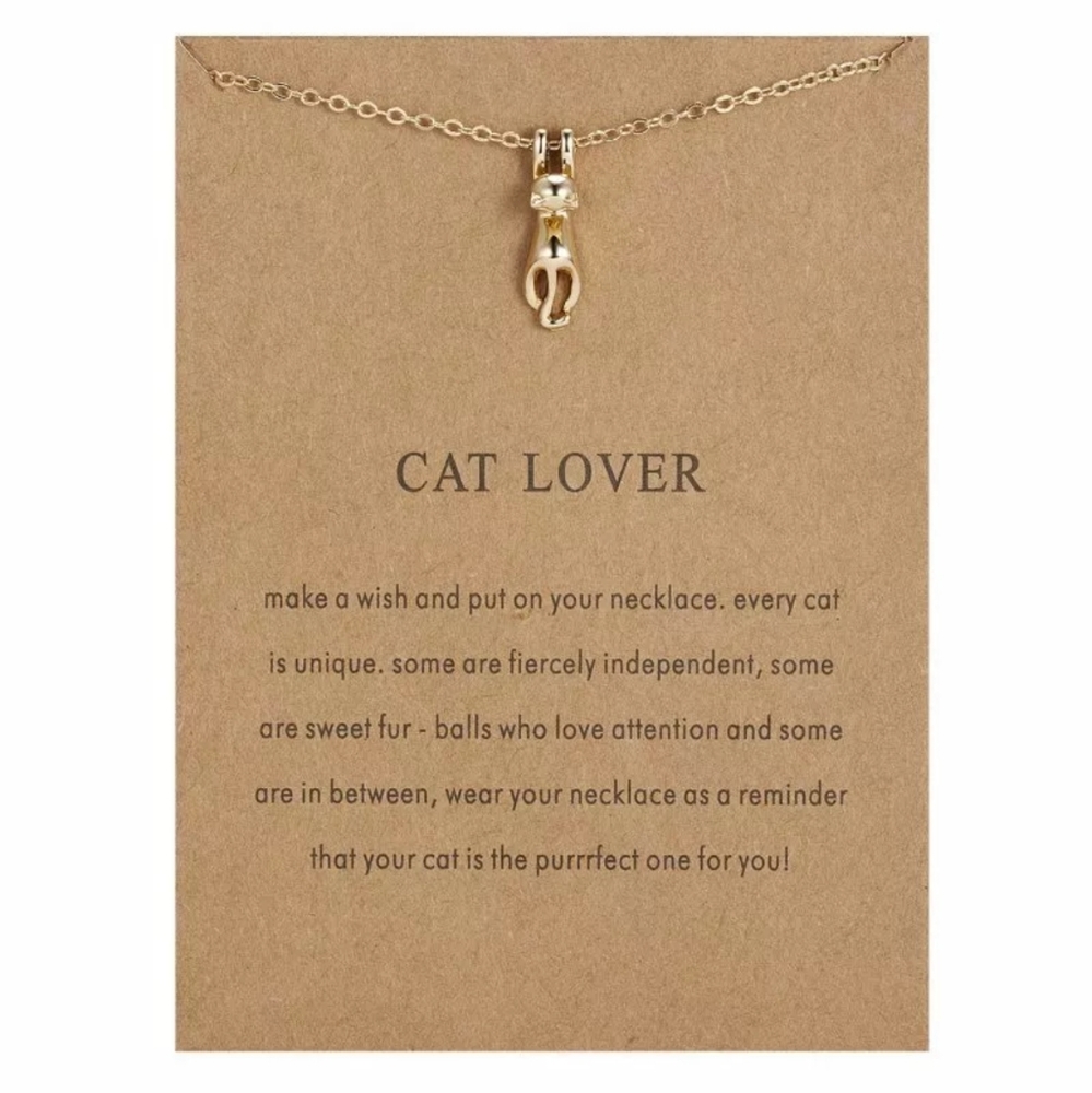 Gold "Cat Lover" Cat Pendant Necklace